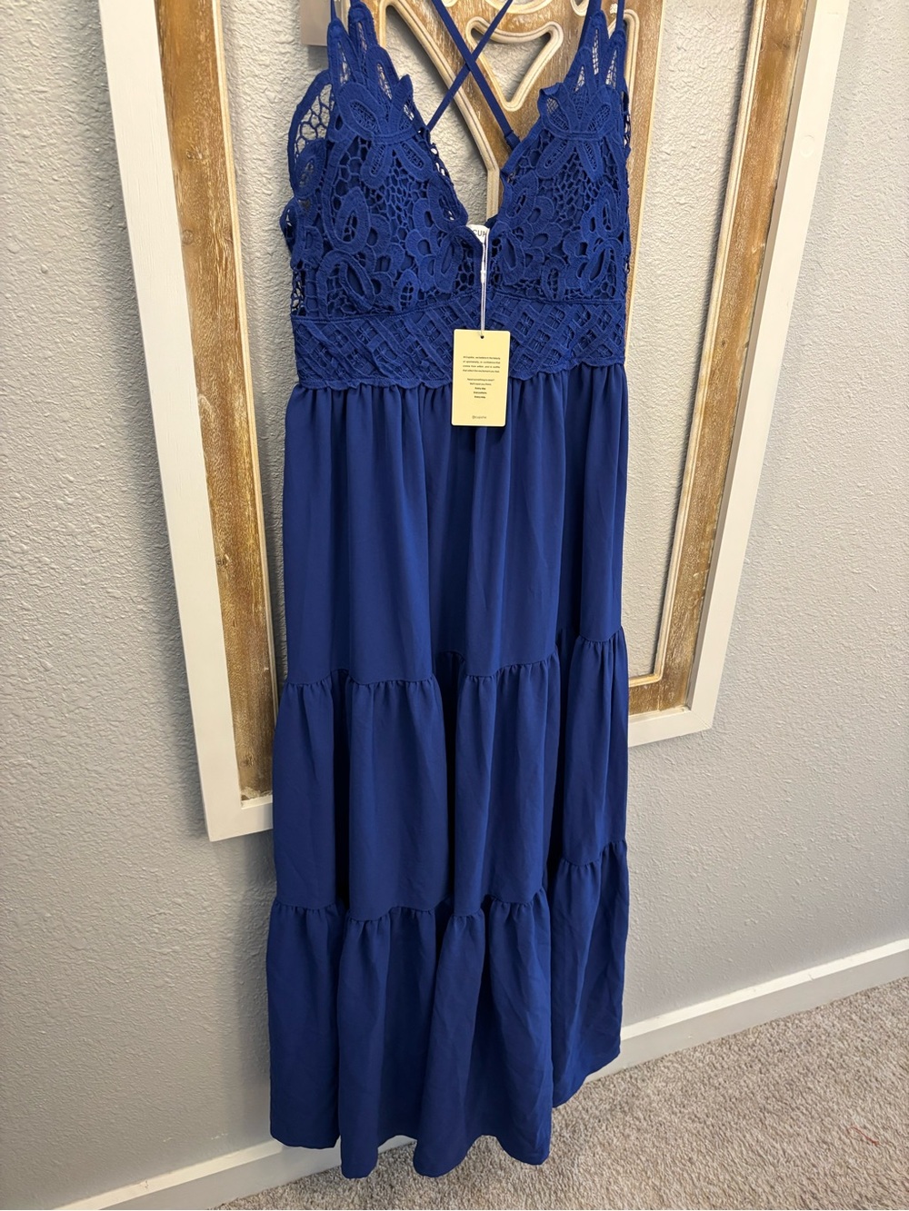 Cupshe Cobalt Blue Lace-Top Tiered Maxi Dress